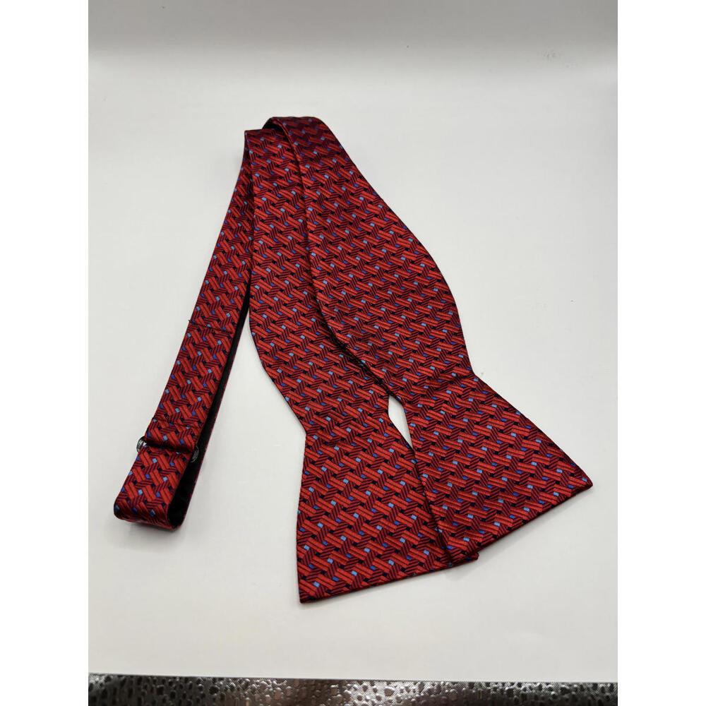 The Tie Bar Red Navy Blue Woven Men's Silk Bow Tie